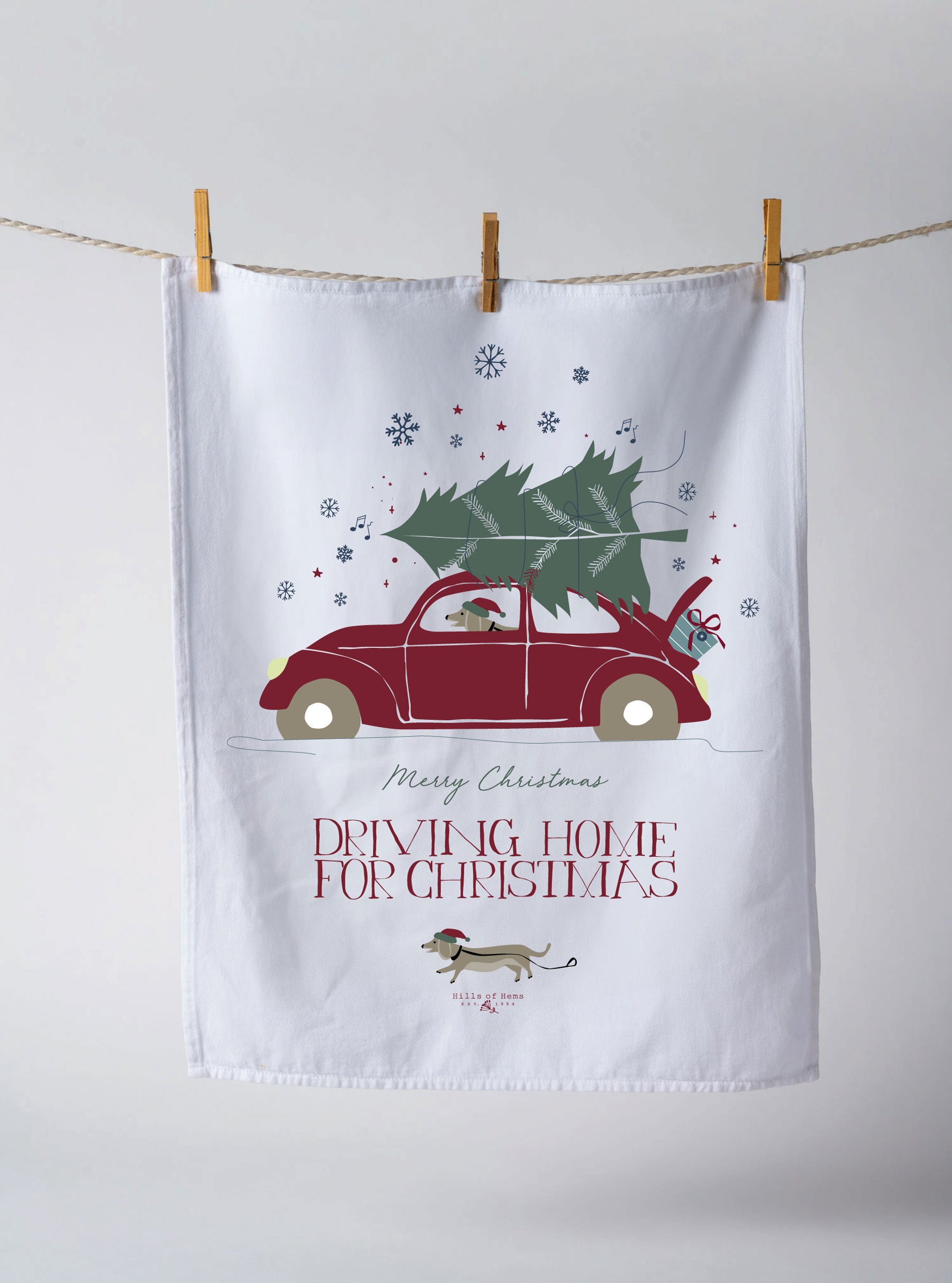 Weihnachts-Geschirrtuch „Driving Home for Christmas“