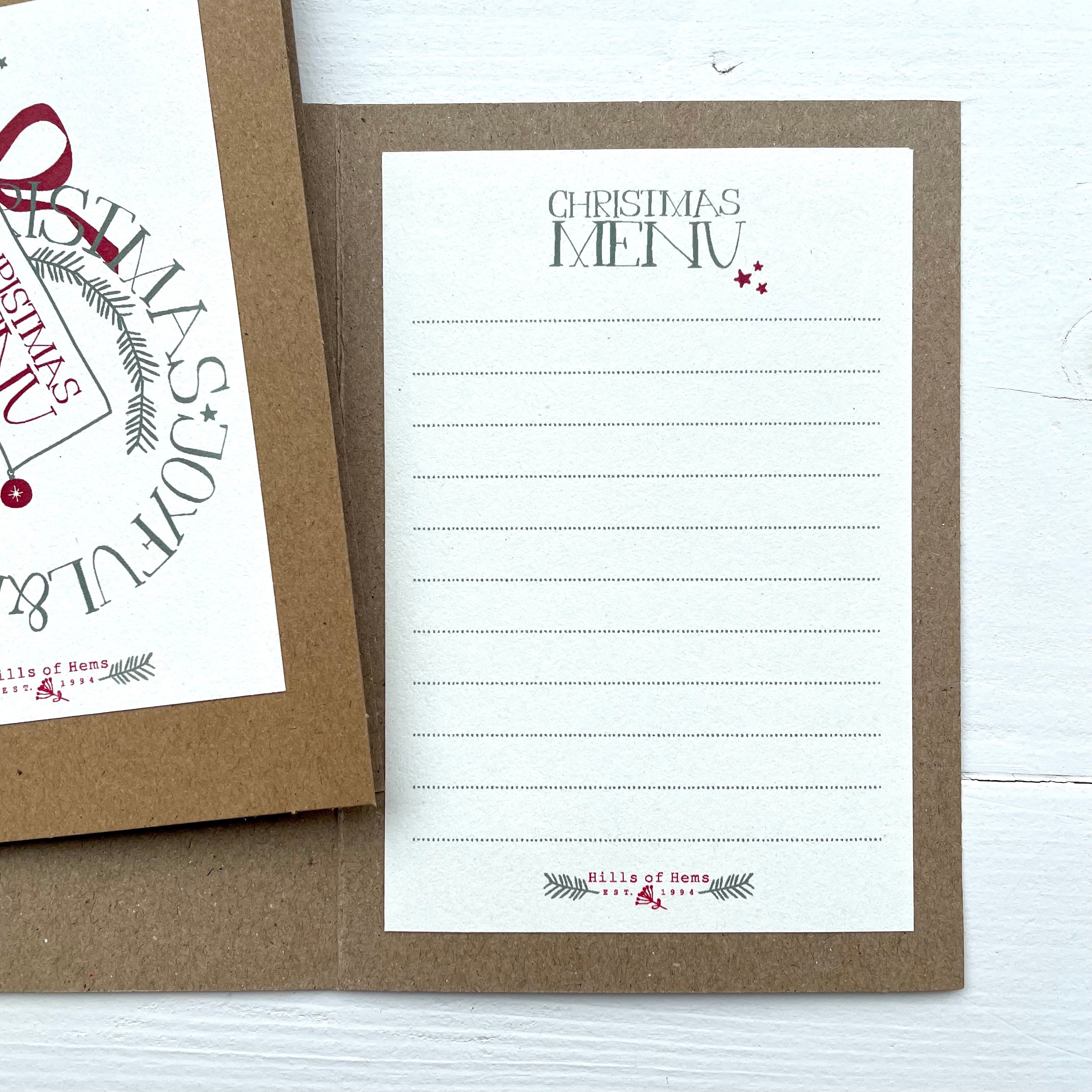 Set of 4 handmade christmas menu cards