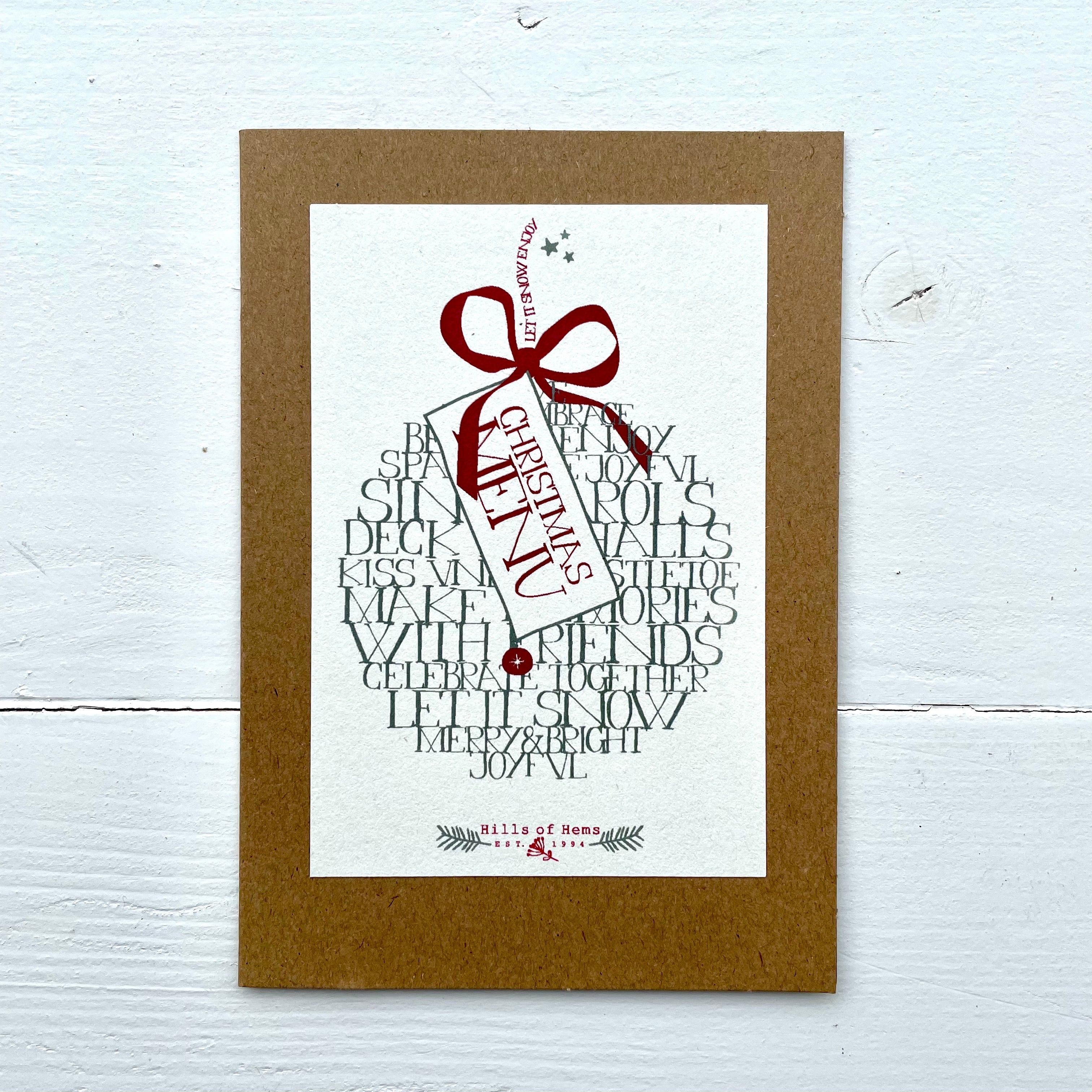 Set of 4 handmade christmas menu cards