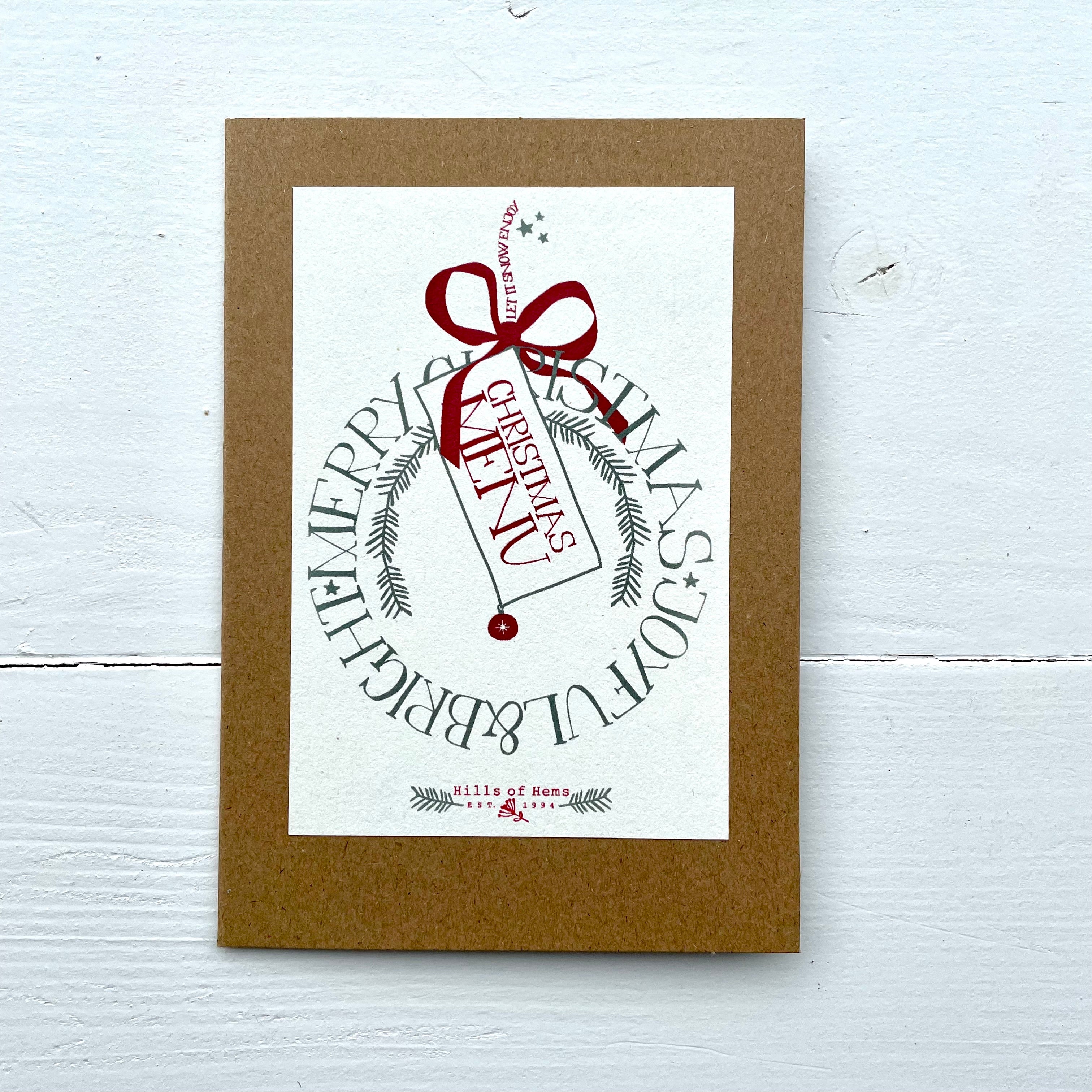 Set of 4 handmade christmas menu cards