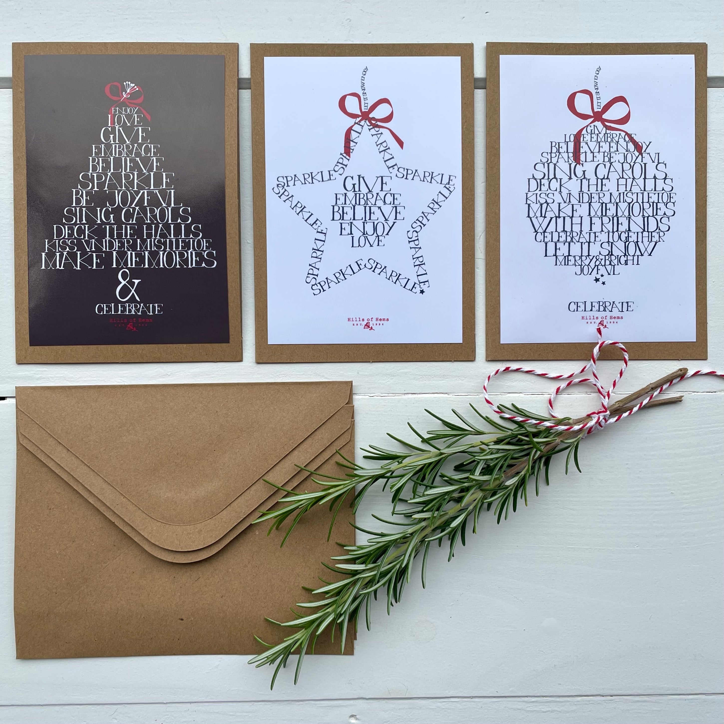 Set of 3 handmade paper christmas cards